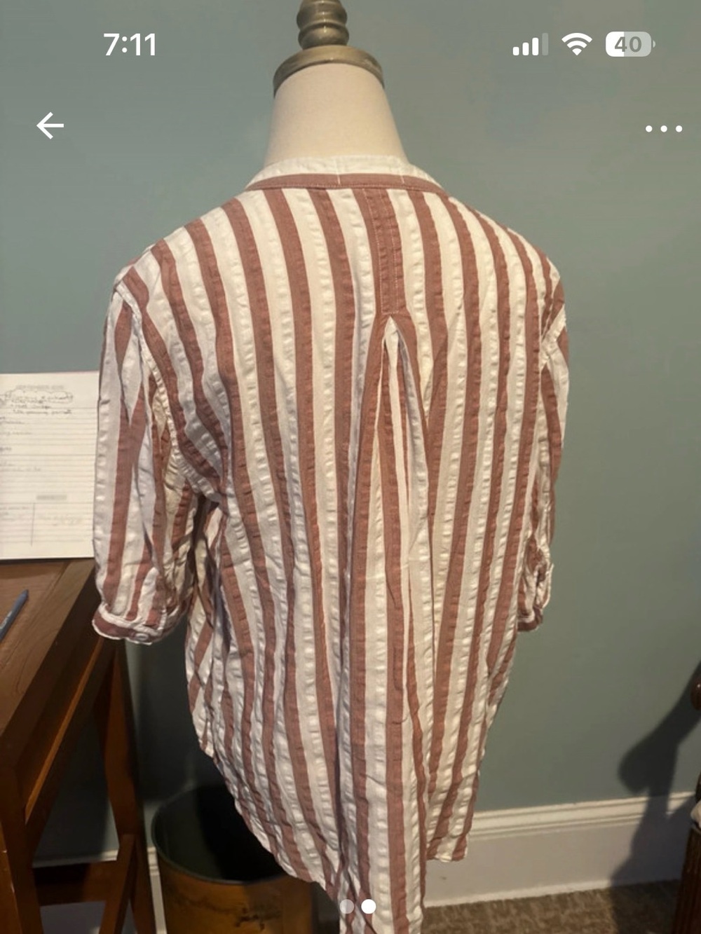 Cloth & Stone Striped Brown and White Linen Blend Women’s Top - Picture 2 of 2